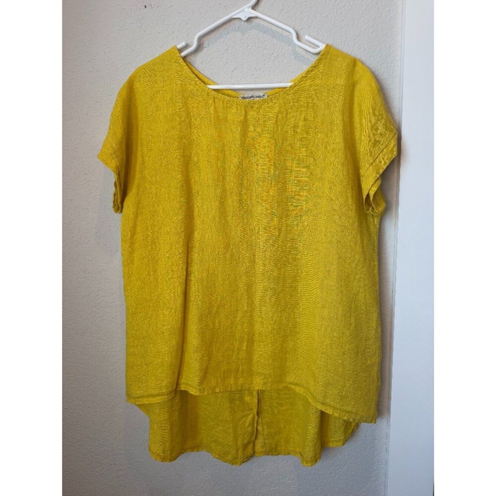 Terzo Millennio Vibrant Yellow 100% Linen Blouse Size Small